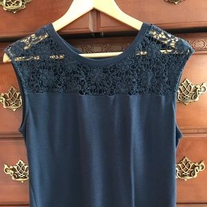 Navy Dressbarn Floral Weave Blouse
